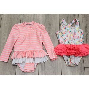2 Cat & Jack Girls Tutu Swimsuit One Piece Size 4T Long Sleeve Rash Guard Pink